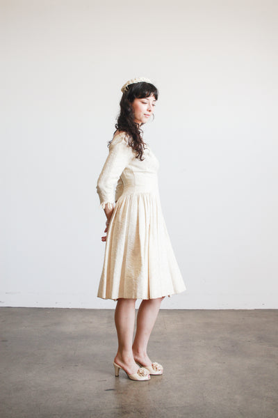 1950s Emma Domb Champagne Brocade Sweetheart Dress