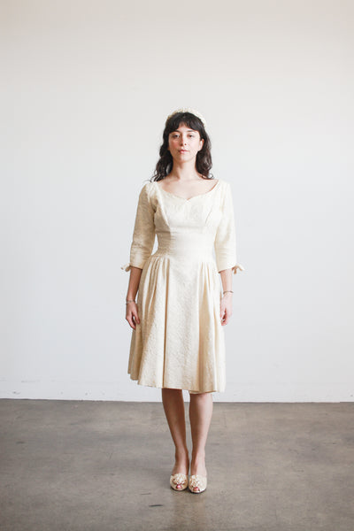 1950s Emma Domb Champagne Brocade Sweetheart Dress