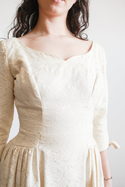1950s Emma Domb Champagne Brocade Sweetheart Dress