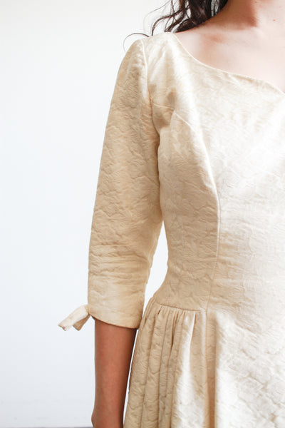 1950s Emma Domb Champagne Brocade Sweetheart Dress
