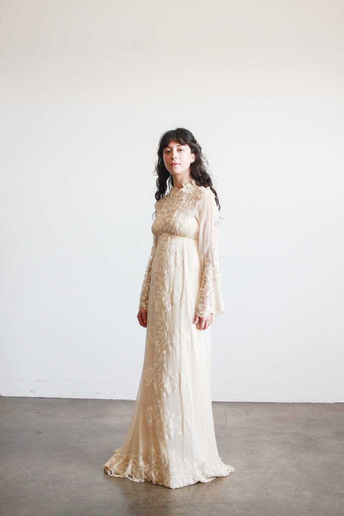 1960s Beige Silk Chiffon Lace Overlay Dress – Blossom Vintage