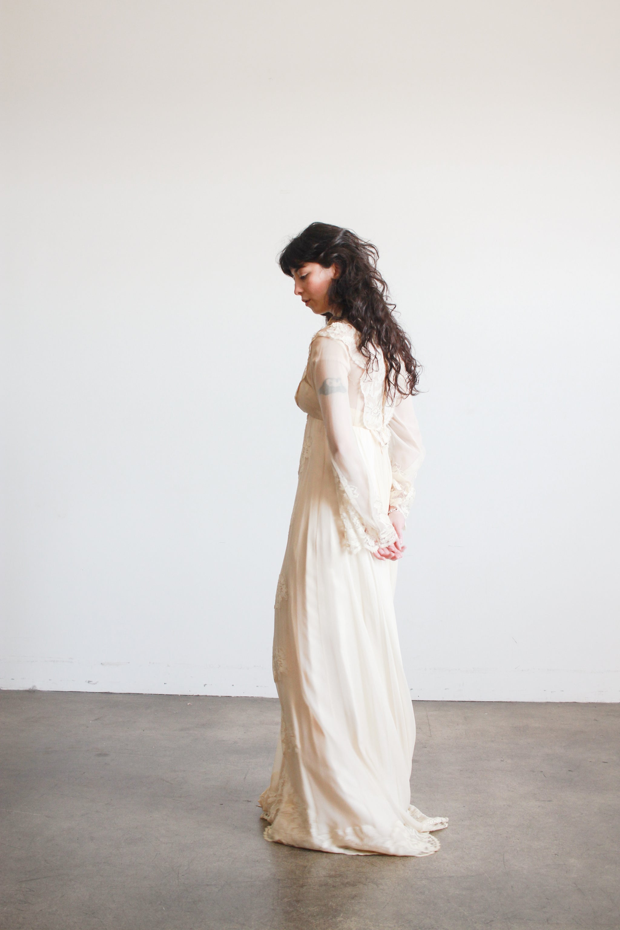 1960s Beige Silk Chiffon Lace Overlay Dress – Blossom Vintage