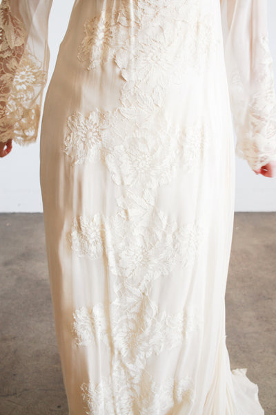 1960s Beige Silk Chiffon Lace Overlay Dress