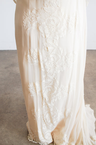 1960s Beige Silk Chiffon Lace Overlay Dress