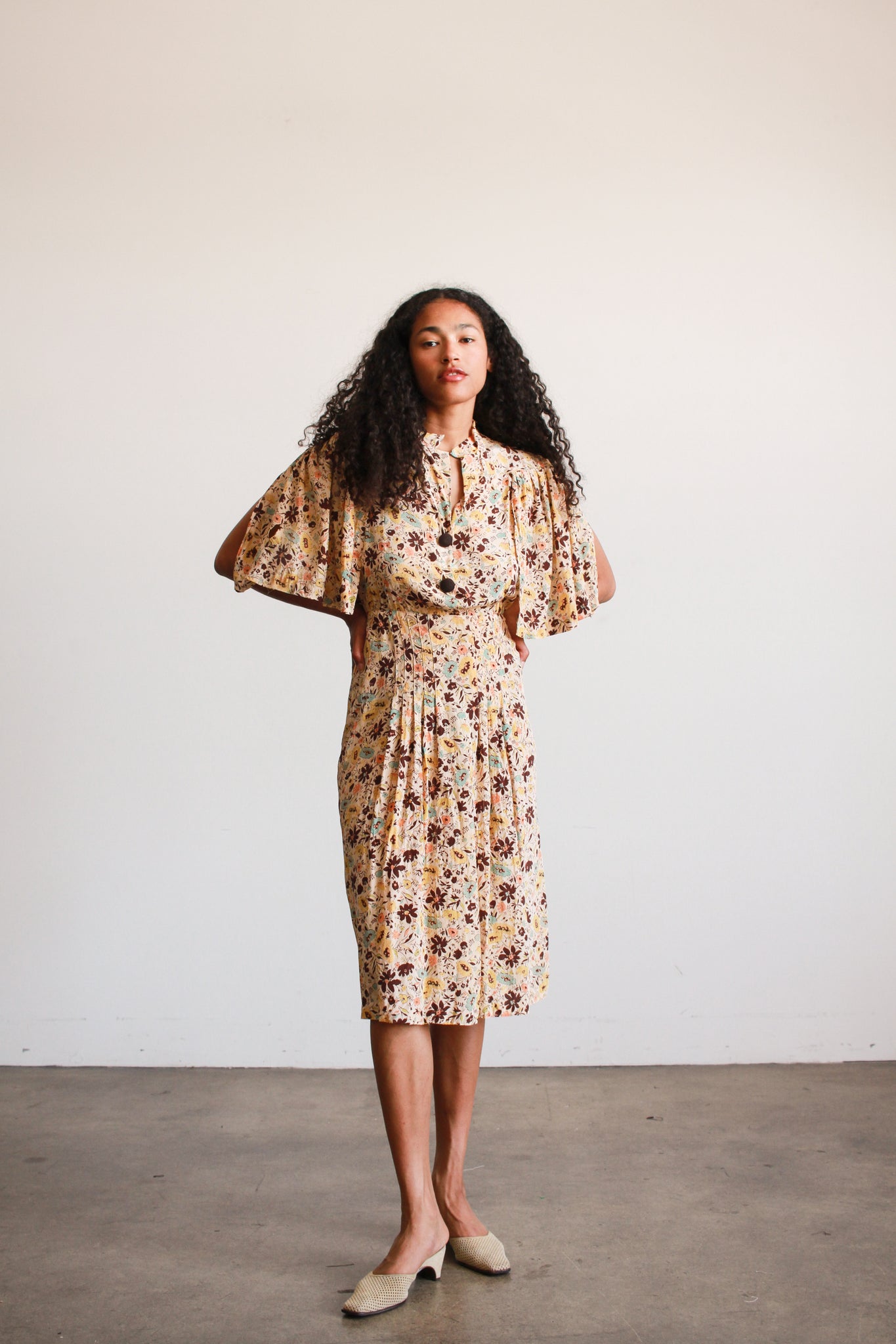 1930s Floral Print Silk Capelet Dress – Blossom Vintage
