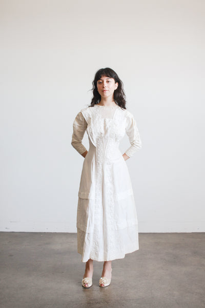 Edwardian Pearl White Cotton Embroidered Dress