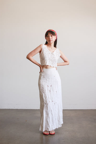Victorian White Linen Embroidered Skirt