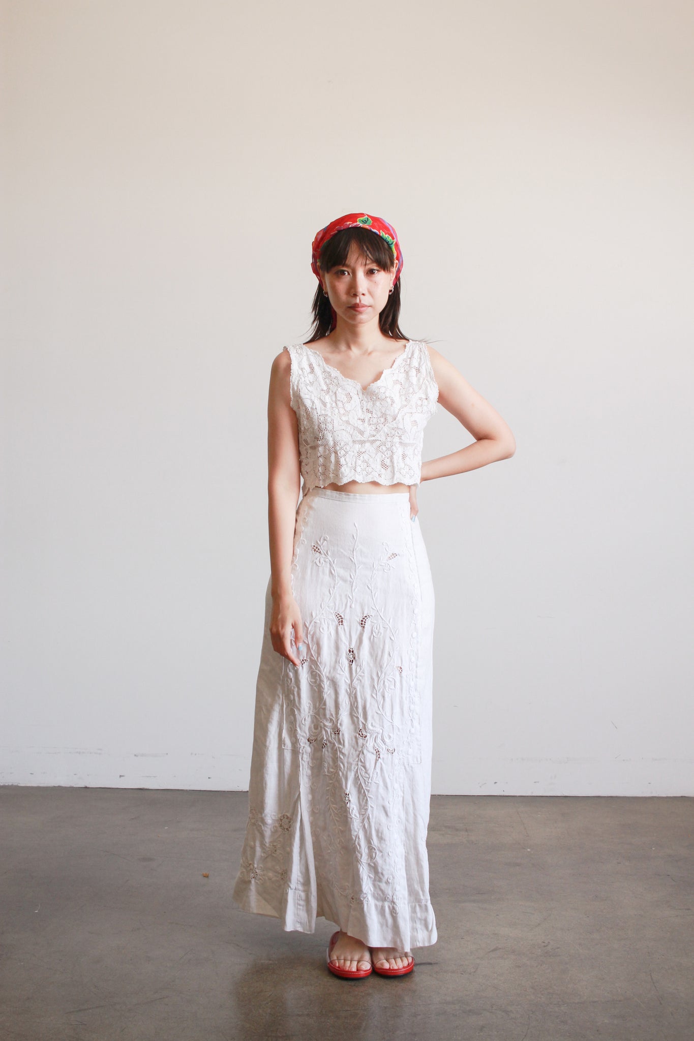 Victorian White Linen Embroidered Skirt