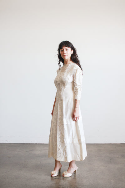 Edwardian Pearl White Cotton Embroidered Dress