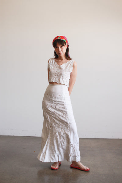 Victorian White Linen Embroidered Skirt
