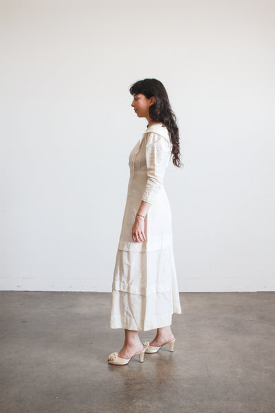 Edwardian Pearl White Cotton Embroidered Dress