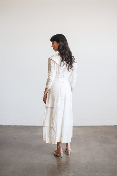 Edwardian Pearl White Cotton Embroidered Dress
