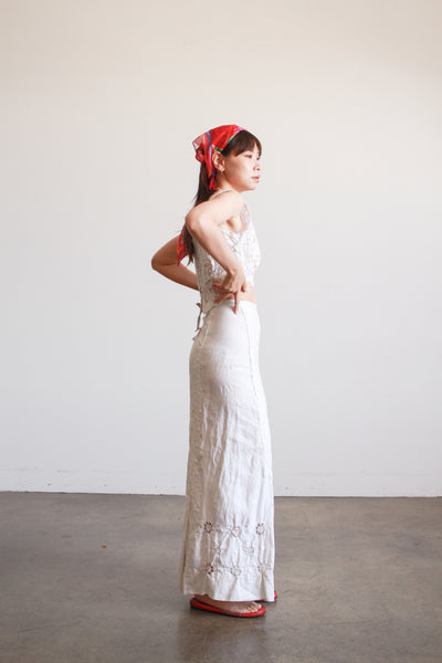 Victorian White Linen Embroidered Skirt
