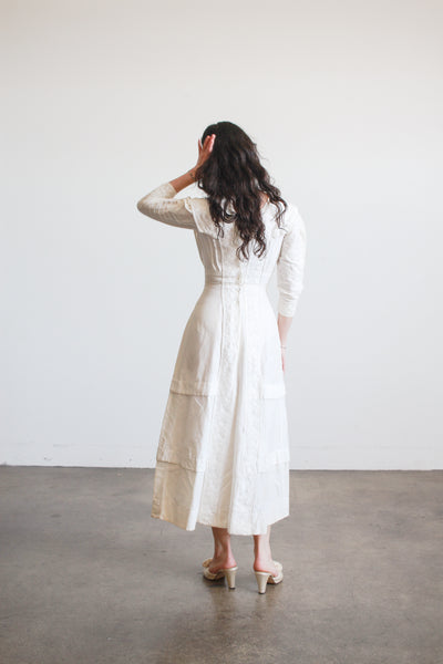 Edwardian Pearl White Cotton Embroidered Dress