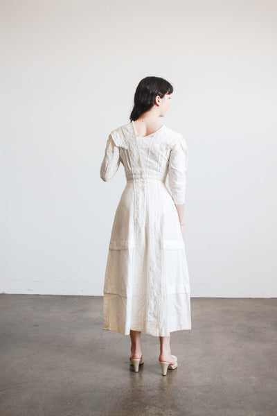 Edwardian Pearl White Cotton Embroidered Dress