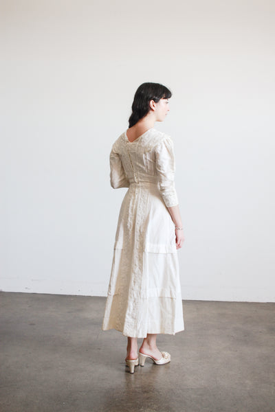 Edwardian Pearl White Cotton Embroidered Dress