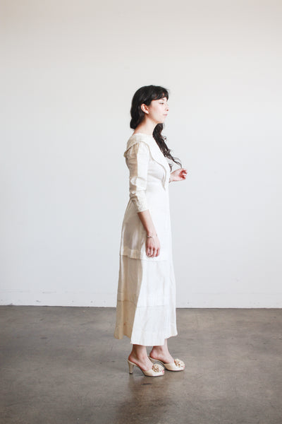 Edwardian Pearl White Cotton Embroidered Dress