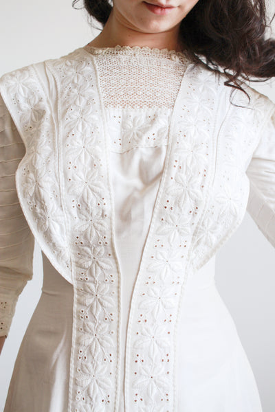 Edwardian Pearl White Cotton Embroidered Dress