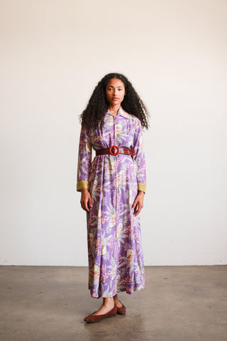 1940s Hawaiian Cold Rayon Lavender Zip Dress