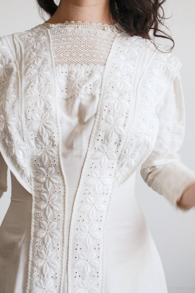 Edwardian Pearl White Cotton Embroidered Dress