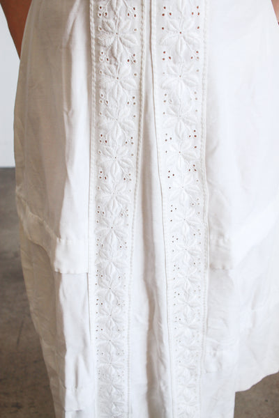 Edwardian Pearl White Cotton Embroidered Dress