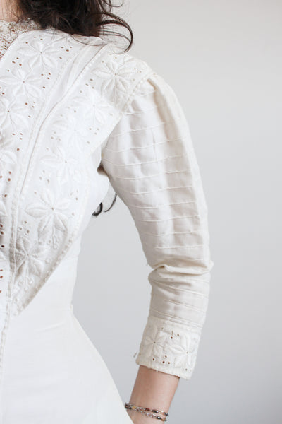Edwardian Pearl White Cotton Embroidered Dress