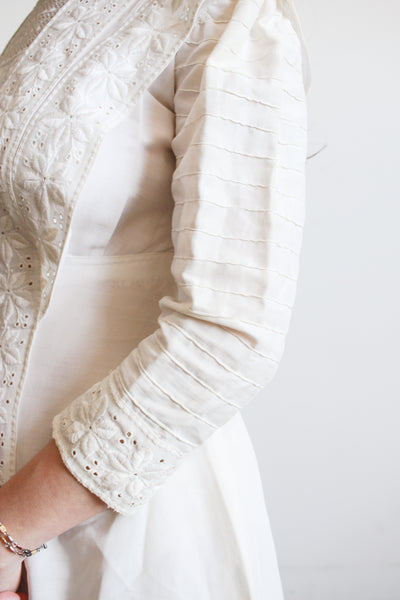 Edwardian Pearl White Cotton Embroidered Dress