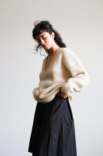 1980s Cream Mixed Knit Oversized Sweater