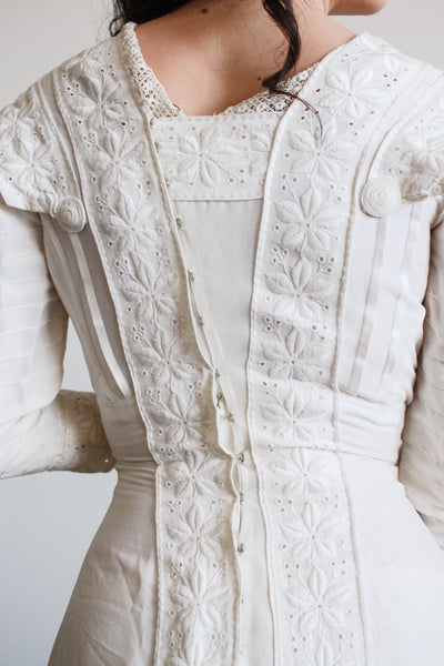 Edwardian Pearl White Cotton Embroidered Dress
