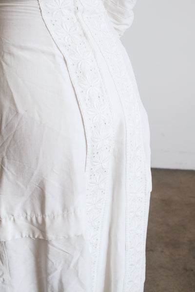 Edwardian Pearl White Cotton Embroidered Dress