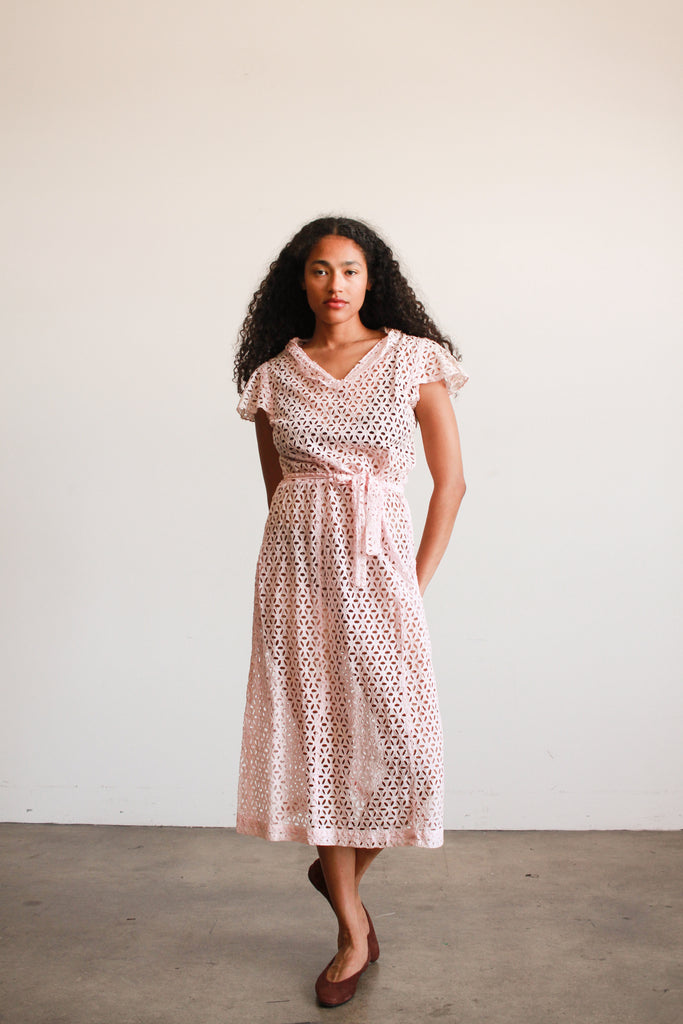 1930s Blush Pink Cotton Eyelet Dress Blossom Vintage 1930s Blush Pink Cotton Eyelet Dress Blossom Vintage