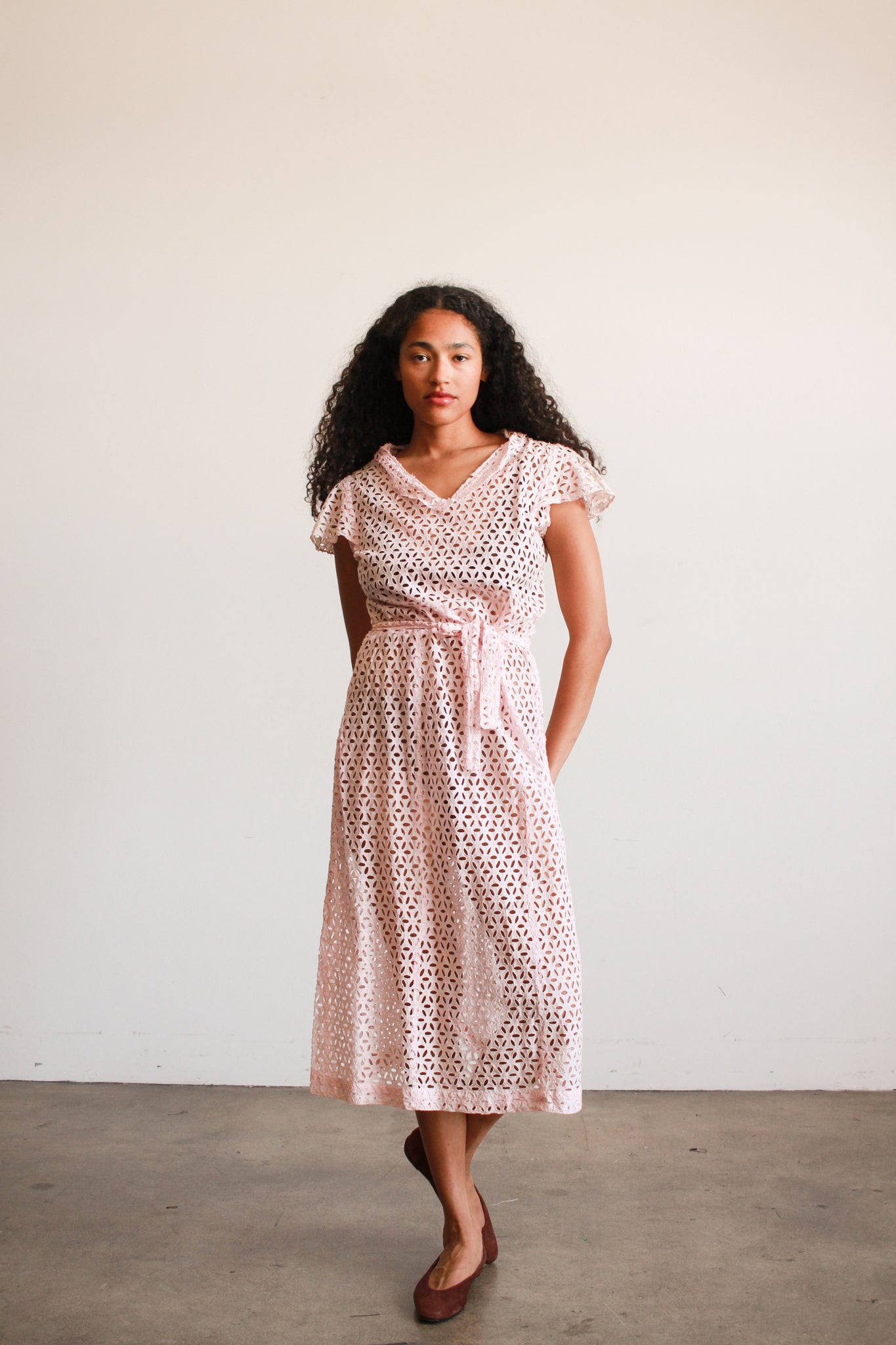 1930s Blush Pink Cotton Eyelet Dress