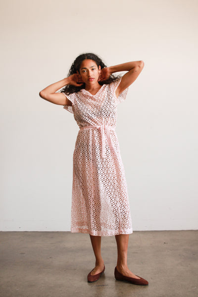 1930s Blush Pink Cotton Eyelet Dress