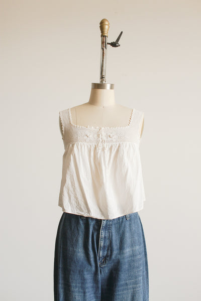 1910s White Cotton Voile Flower Camisole