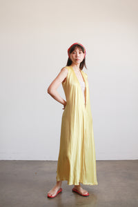1940s Chartreuse Satin Cover Up Dress