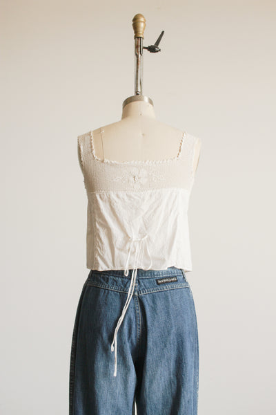 1910s White Cotton Voile Flower Camisole