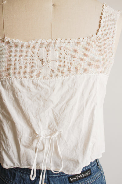1910s White Cotton Voile Flower Camisole