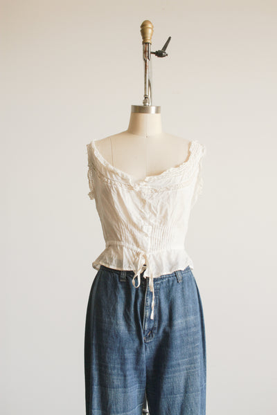 1910s White Cotton Voile Button Up Corset Cover