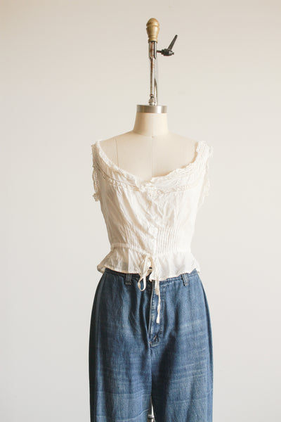 1910s White Cotton Voile Button Up Corset Cover