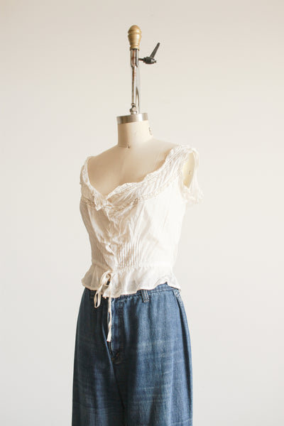 1910s White Cotton Voile Button Up Corset Cover