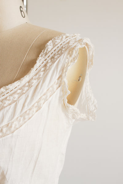 1910s White Cotton Voile Button Up Corset Cover