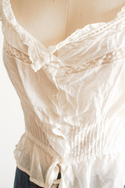 1910s White Cotton Voile Button Up Corset Cover
