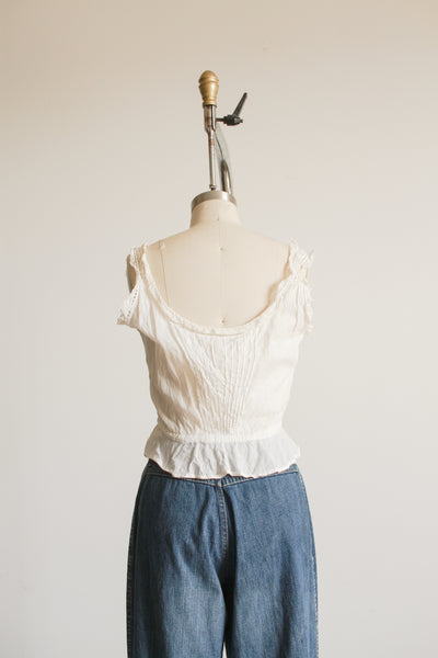 1910s White Cotton Voile Button Up Corset Cover