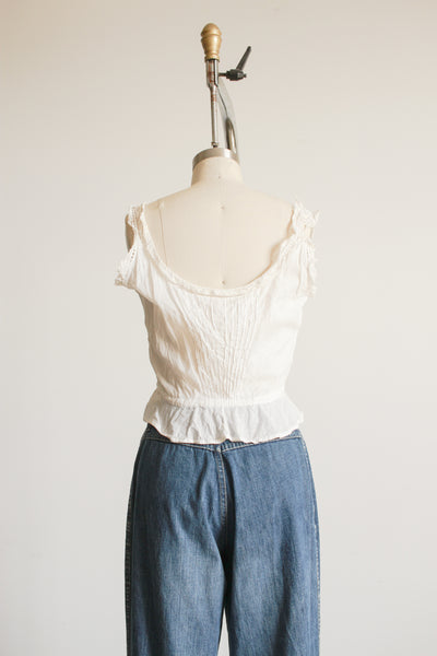 1910s White Cotton Voile Button Up Corset Cover