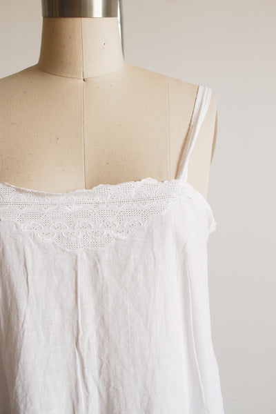1910s White Embossed Cotton Cami Nightgown