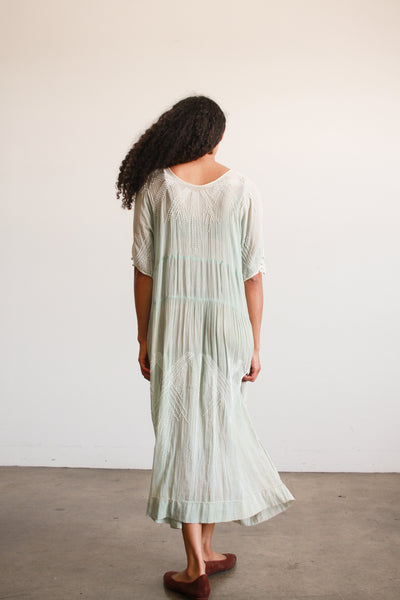 1920s Mint Cotton Voile Beaded Dropwaist Dress