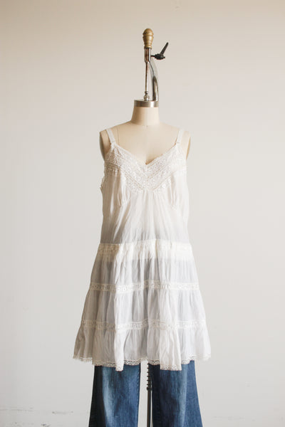 1950s White Tiered Embroidered Slip Dress
