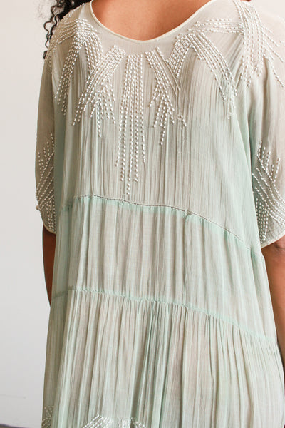 1920s Mint Cotton Voile Beaded Dropwaist Dress