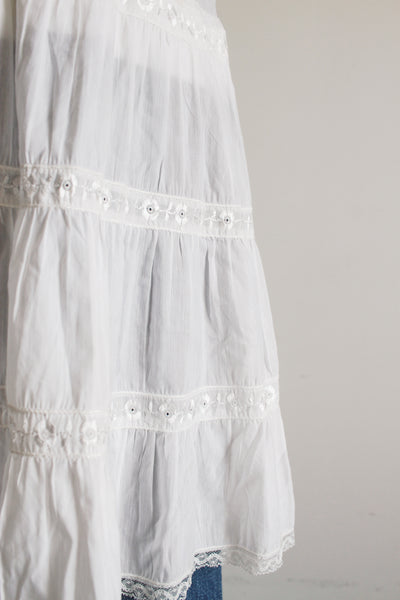 1950s White Tiered Embroidered Slip Dress