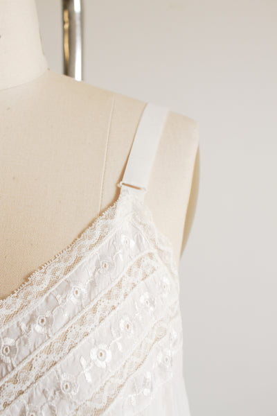 1950s White Tiered Embroidered Slip Dress